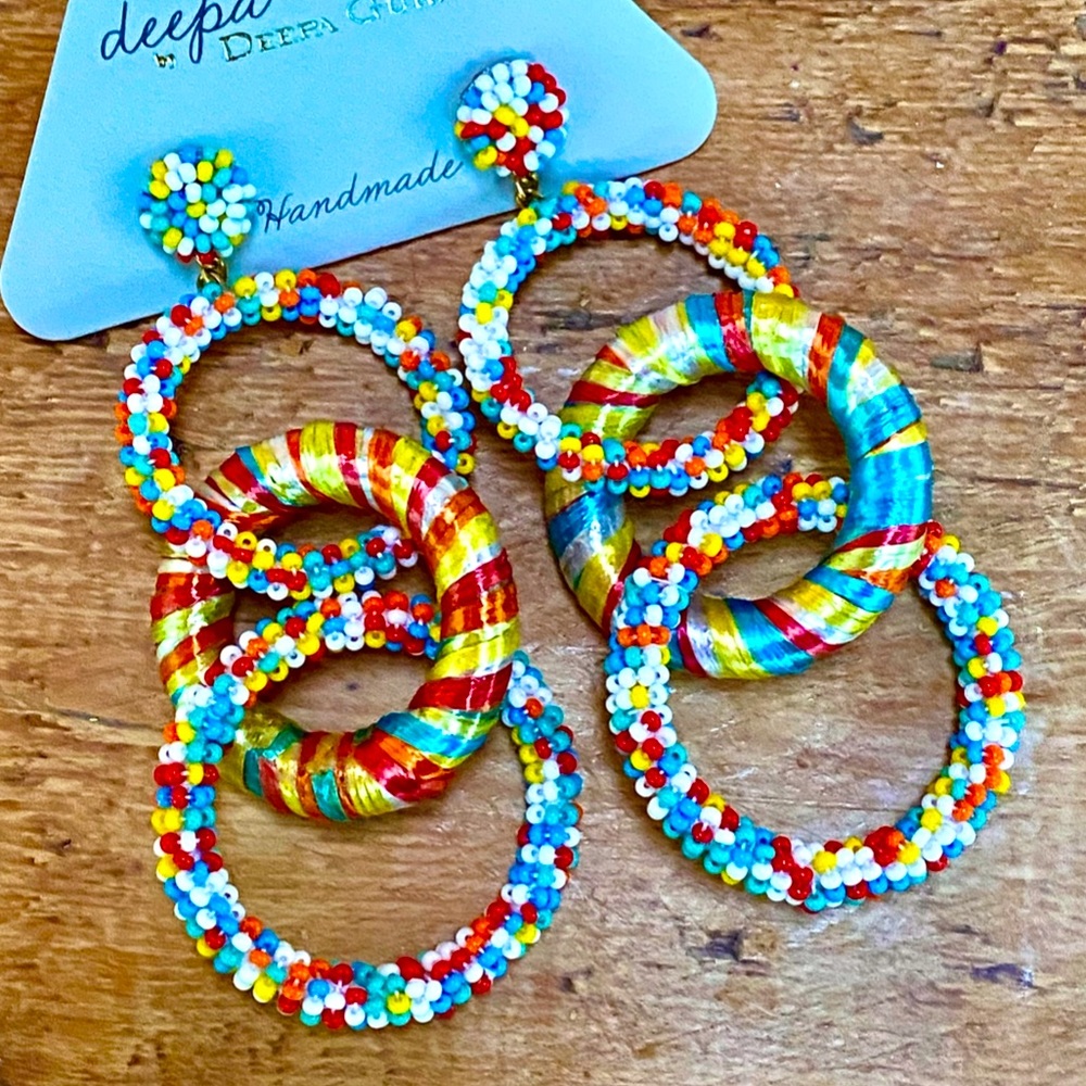 NWT Deepa Gurnani Beaded Triple Hoop Chandeliers - Picture 13 of 15